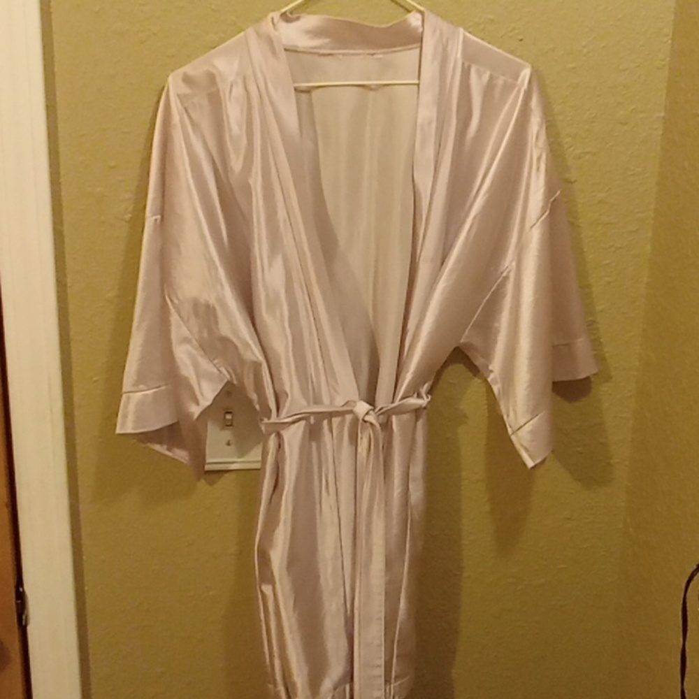 Vintage Satin Feeling Robe Top With Waist Tie
